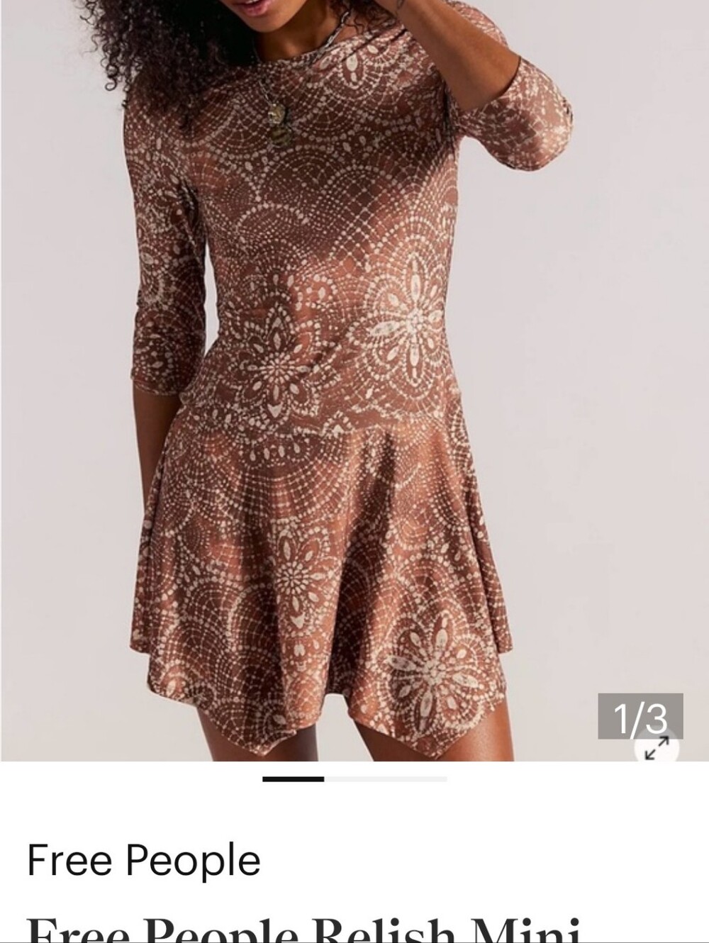 Free People Relish Mini Dress. NWT. Brown combo